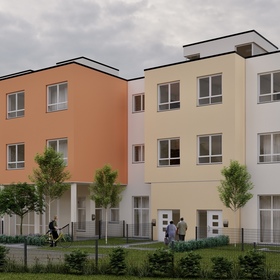 Quartier an der Kellei Dresden Stadtvillen Blick auf Eingangsbereich bewölkt